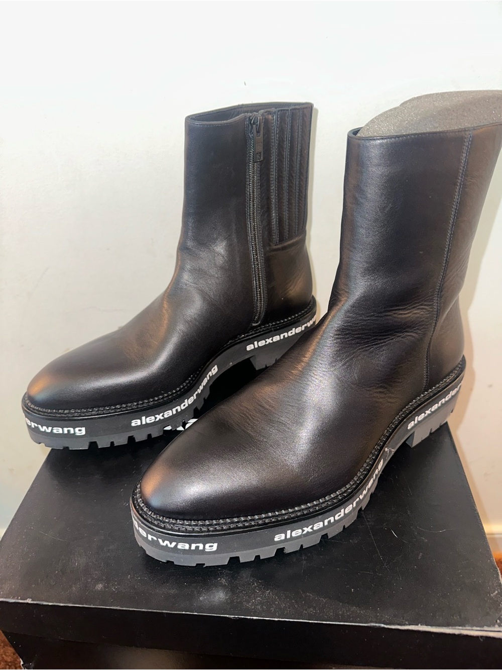 Alexander Wang Black Leather Platform Lug Boots